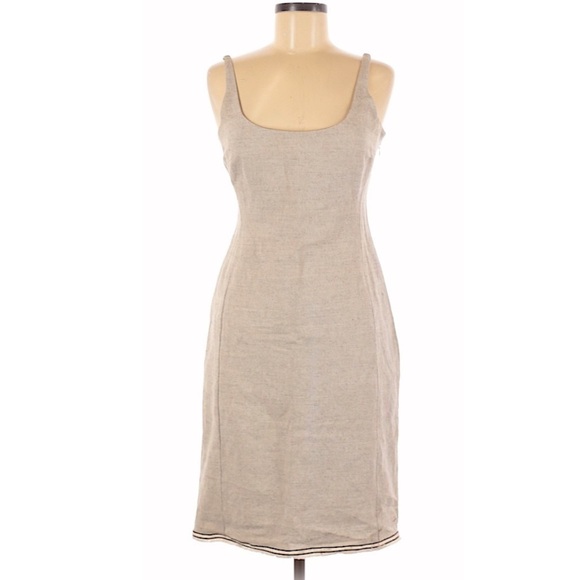 Prada Dresses & Skirts - Prada Linen Blend Fitted Sheath Dress Fringe Hem